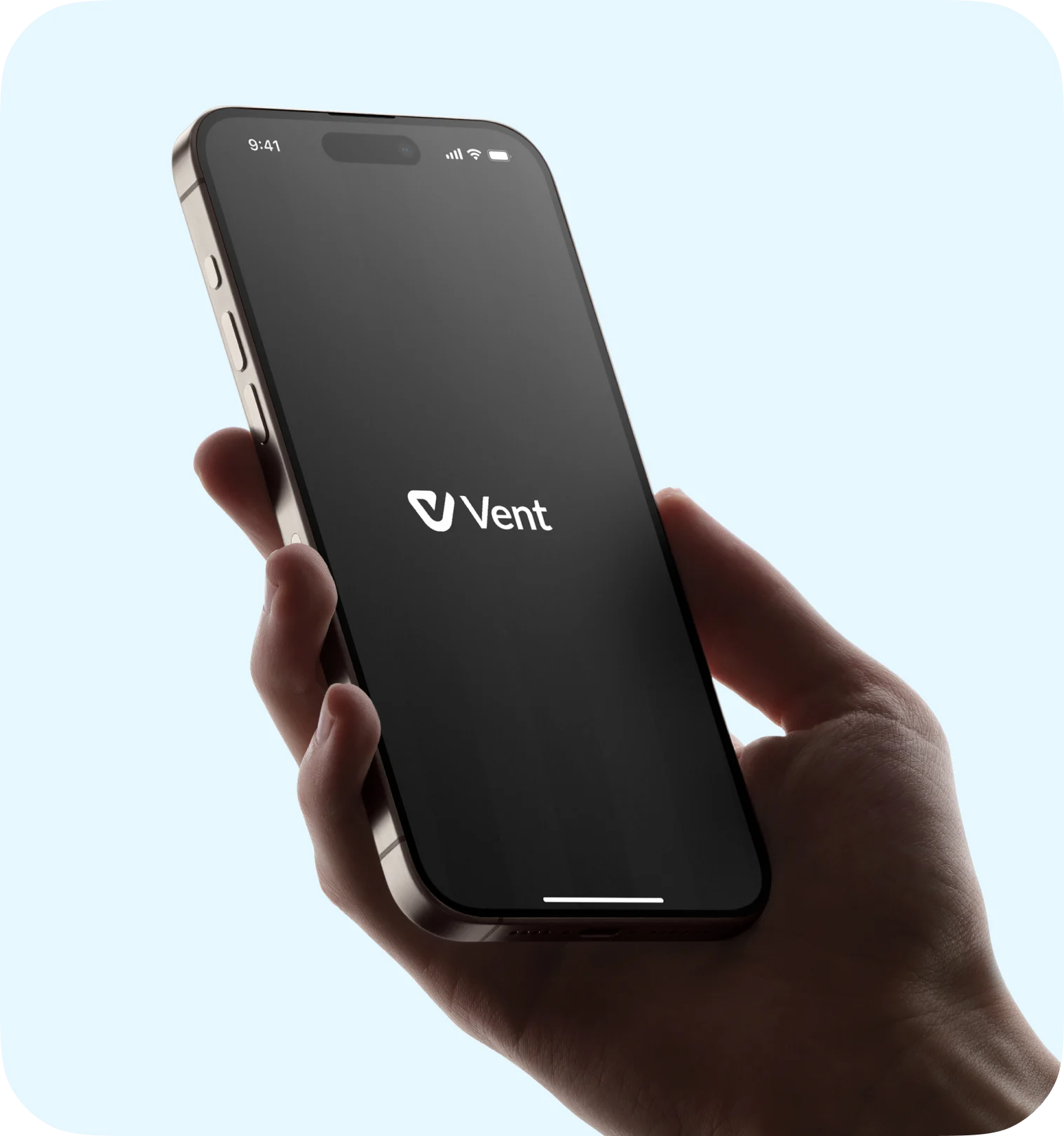 Vent app shown on a phone held in one hand